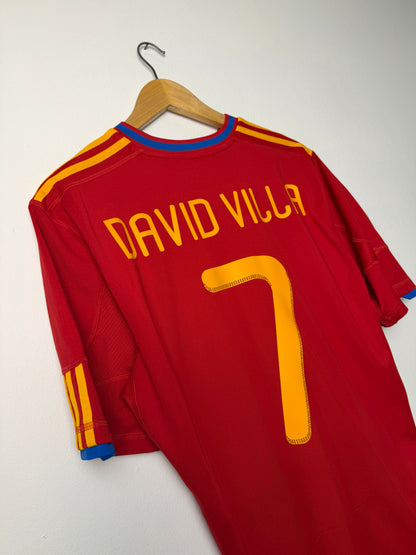 David Villa Spain 2010 World Cup home football shirt (L)