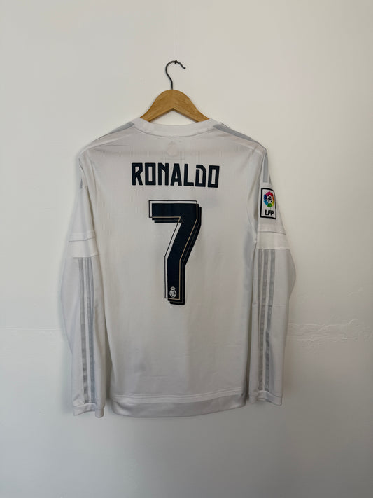Cristiano Ronaldo Real Madrid CF 2015-16 long sleeve home football shirt (S)