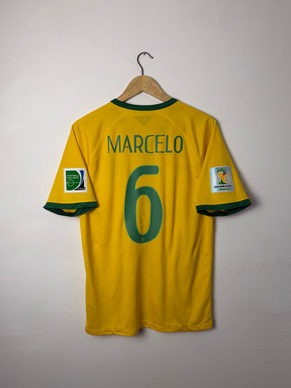 Marcelo Brazil 2014 World Cup home football shirt (M)