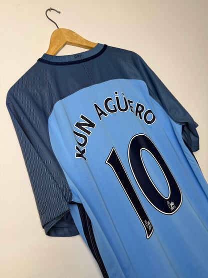 Sergio Aguero Manchester City FC 2017-18 home football shirt (XL)
