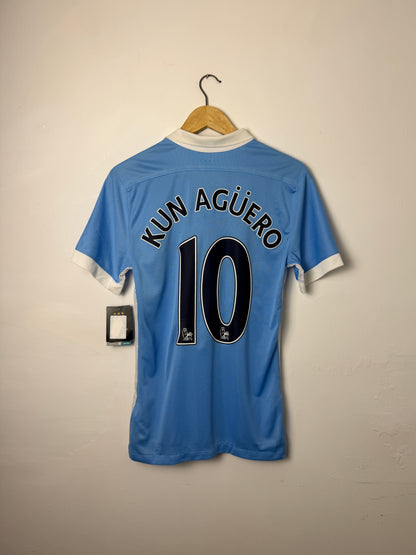 Sergio Kun Aguero Manchester City 2015-16 player version home football shirt (S)