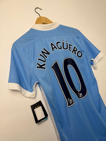Sergio Kun Aguero Manchester City 2015-16 player version home football shirt (S)