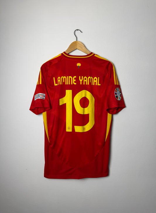 Lamine Yamal 2024 Euros Spain home football shirt (L)
