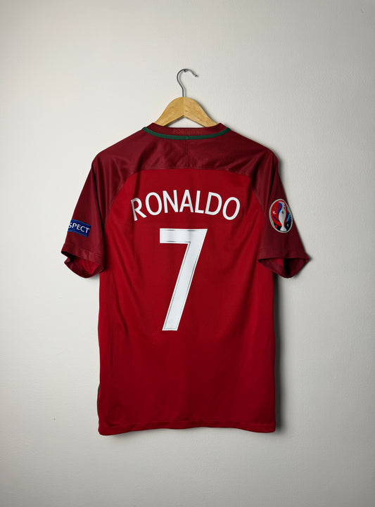 Cristiano Ronaldo Portugal 2016 Euro home football shirt (M)