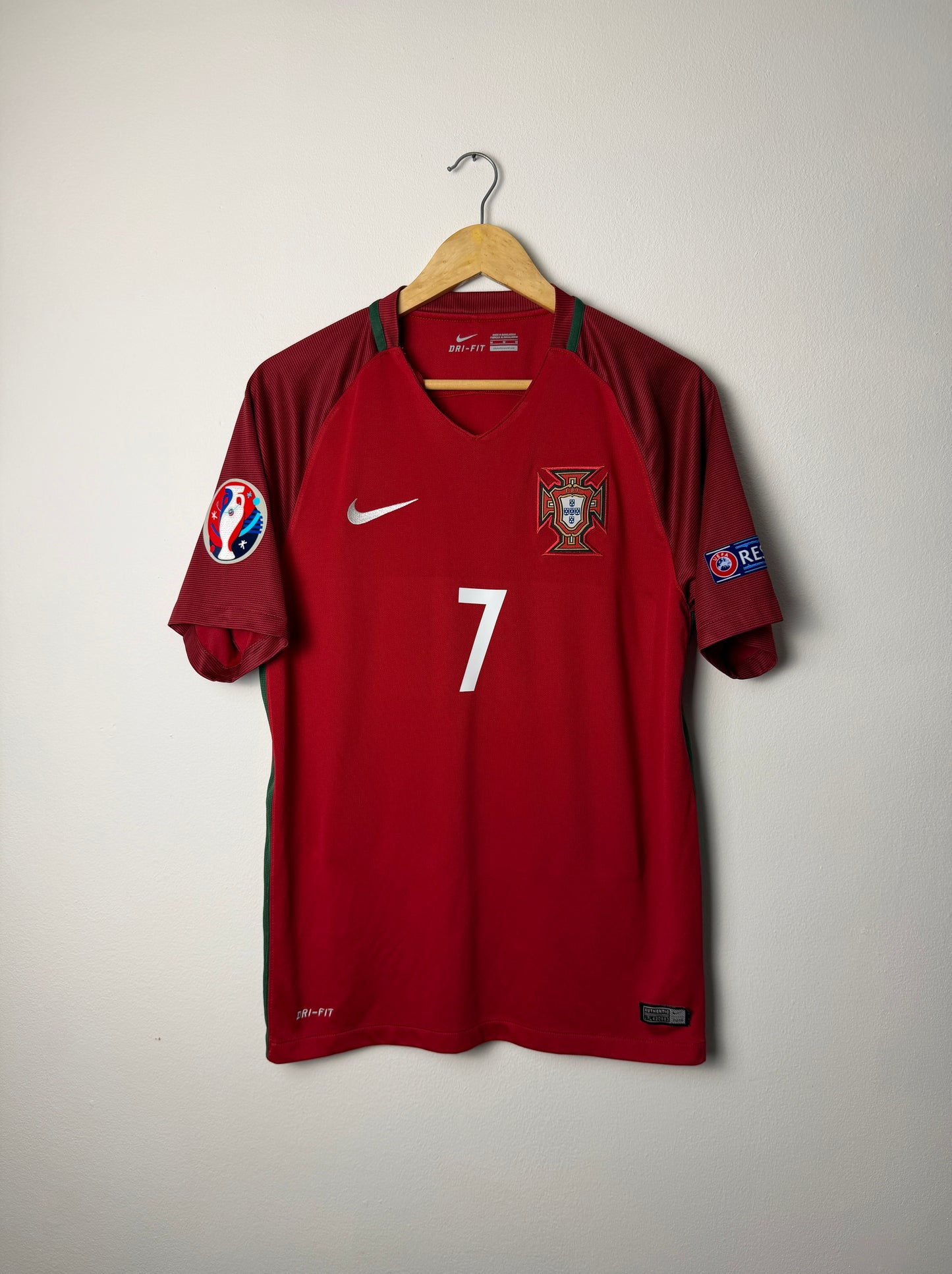 Cristiano Ronaldo Portugal 2016 Euro home football shirt (M)