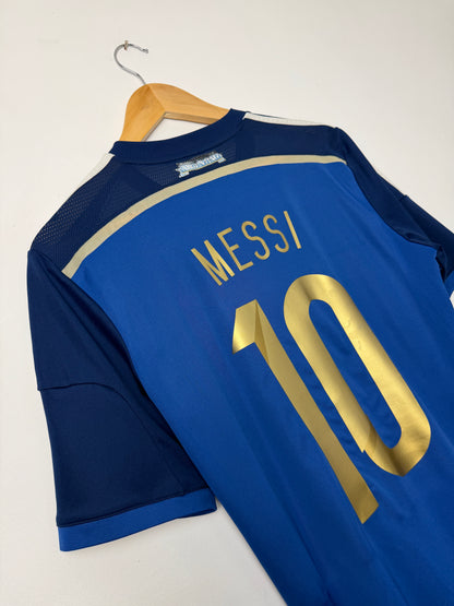 Lionel Messi Argentina 2014 World Cup away football shirt (M)