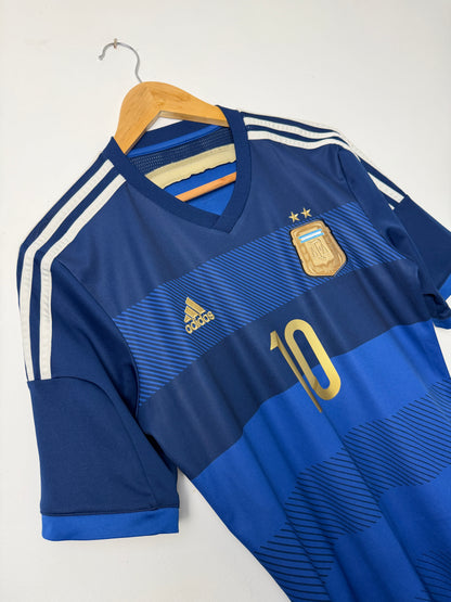 Lionel Messi Argentina 2014 World Cup away football shirt (M)