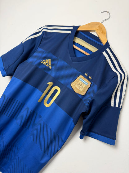 Lionel Messi Argentina 2014 World Cup away football shirt (M)